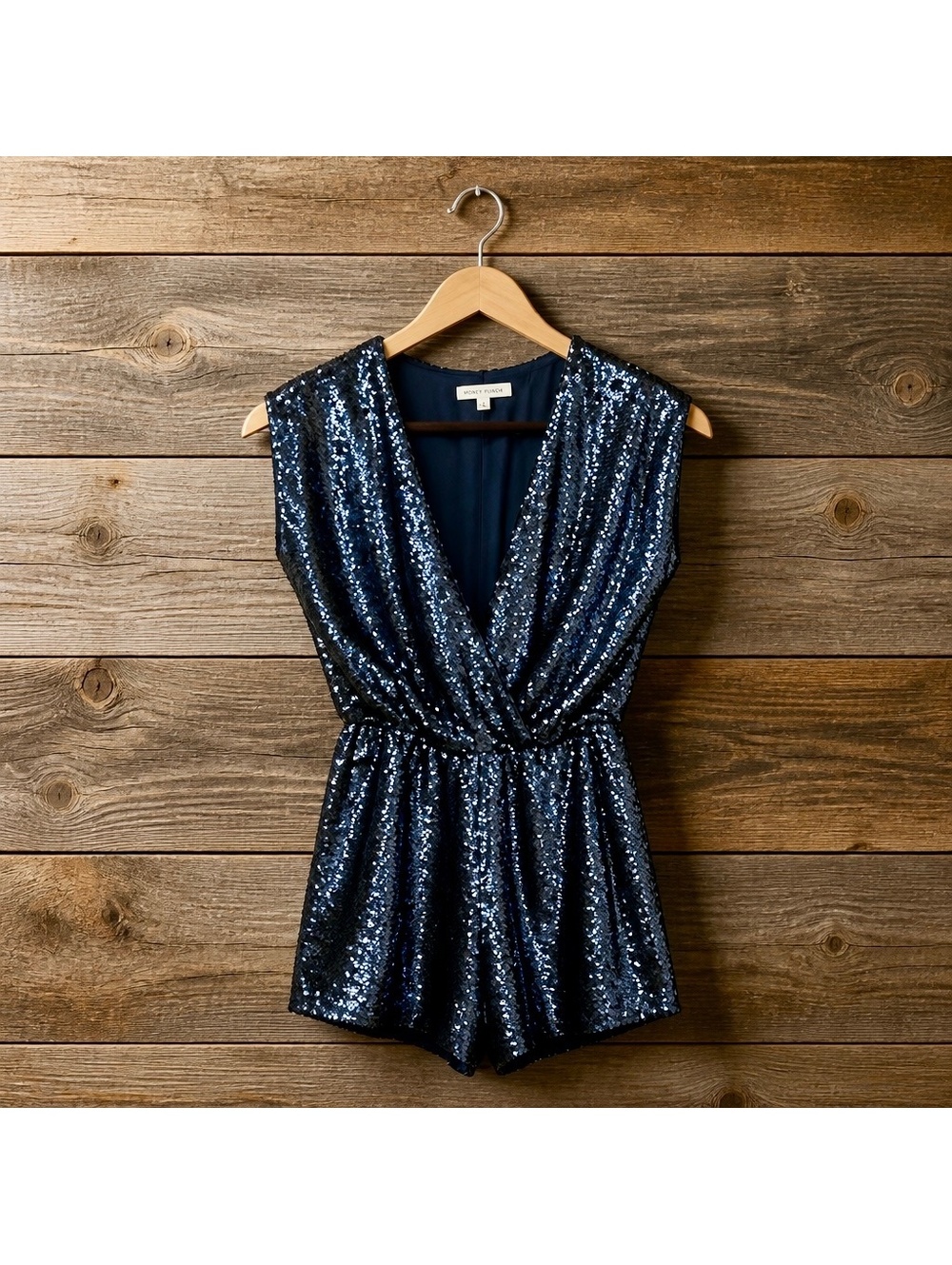 Honey Punch Navy Blue Sequin Sleeveless Romper Size S